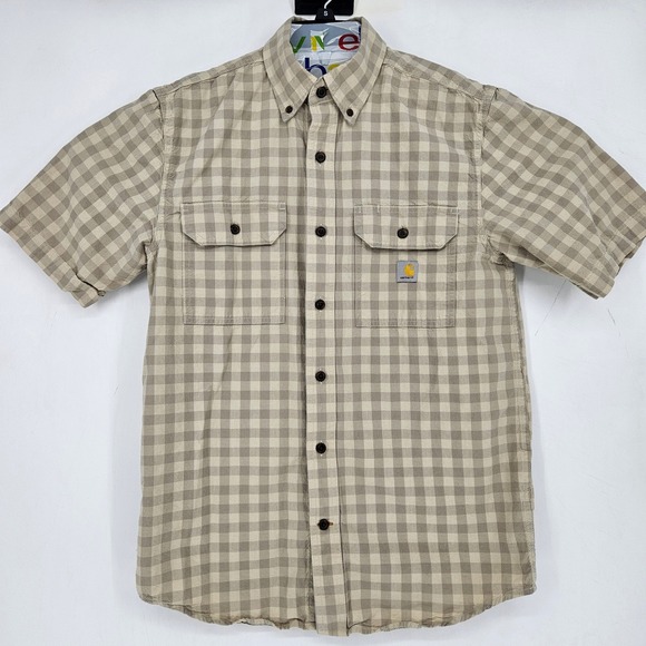 Carhartt Shirt Mens Small Button Up Check Short Sleeve Loose Fit Workwear - Picture 1 of 11